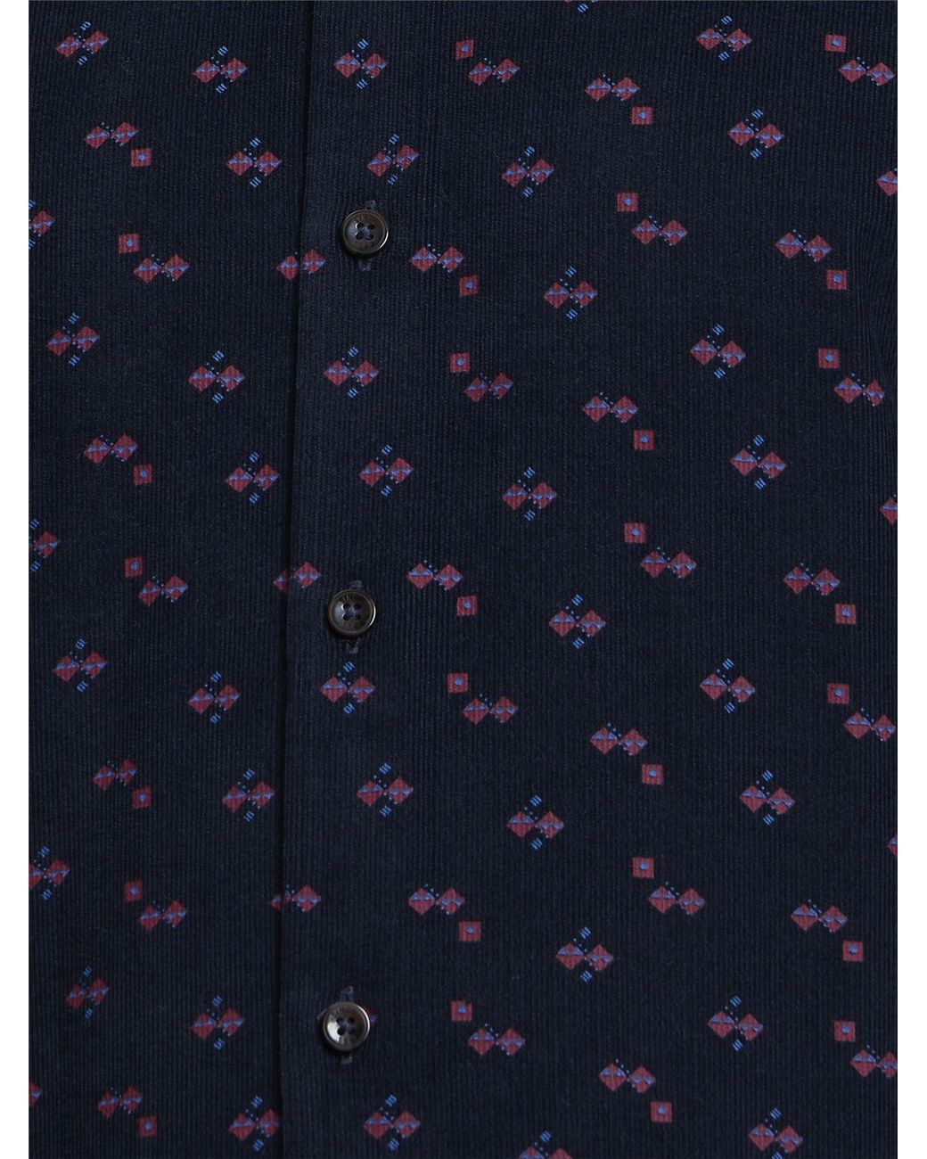 Ben Sherman Blue Long Sleeve Geo Printed Cord Shirt In Dark Navy for men