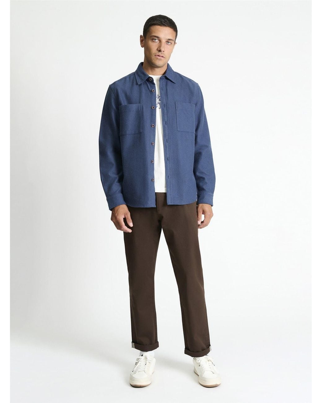 Ben Sherman Blue Long Sleeve Brushed Herringbone Overshirt In for men