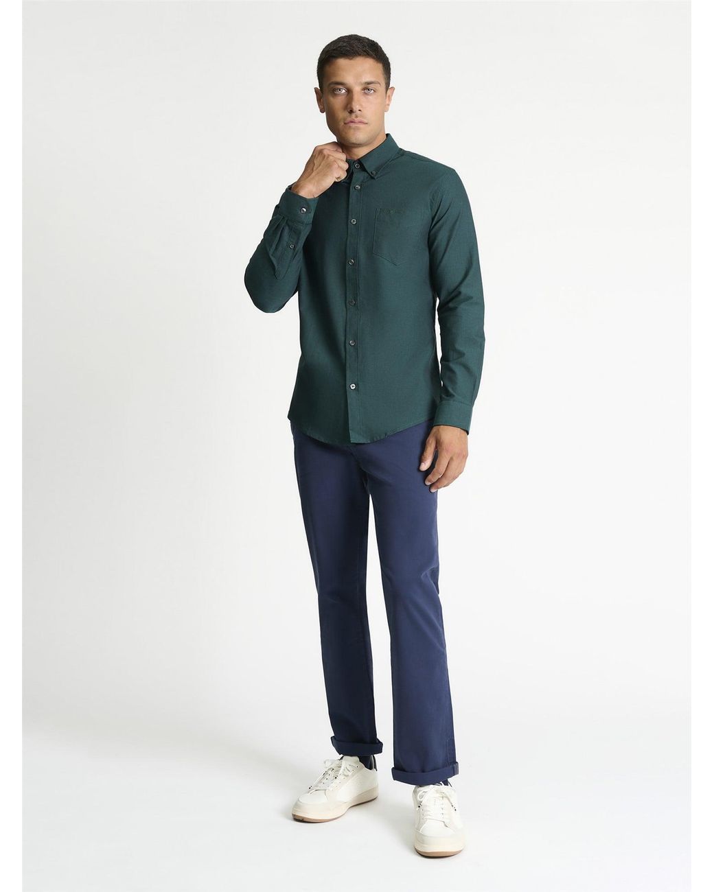 Ben Sherman Long Sleeve Oxford Shirt In Dark Green for men