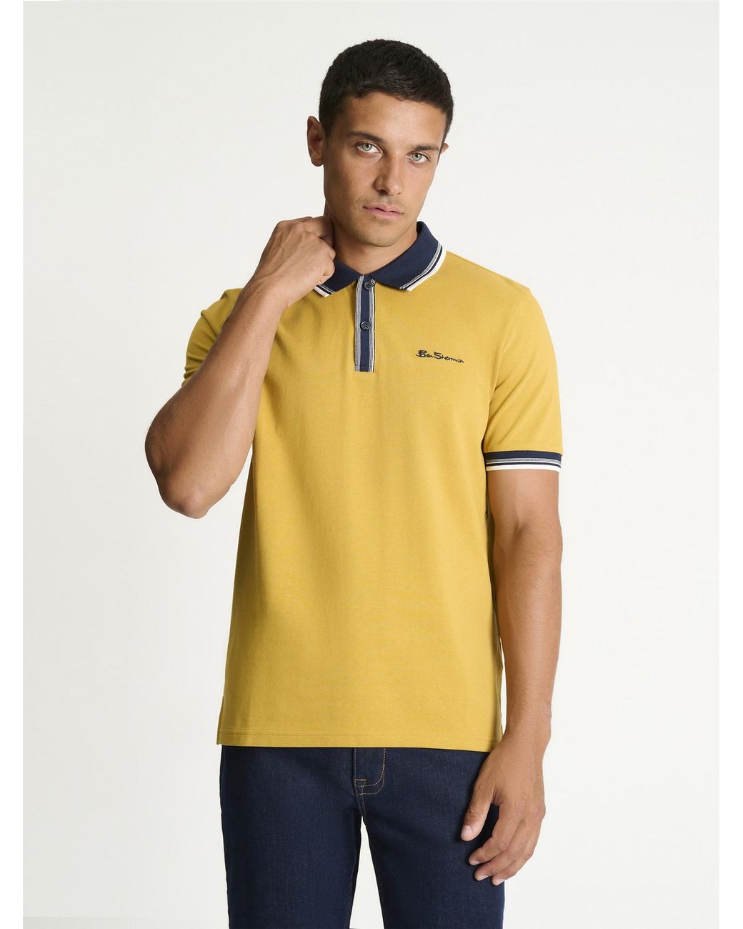Ben Sherman Yellow Tipped Contract Placket Polo Shirt In Mustard for men