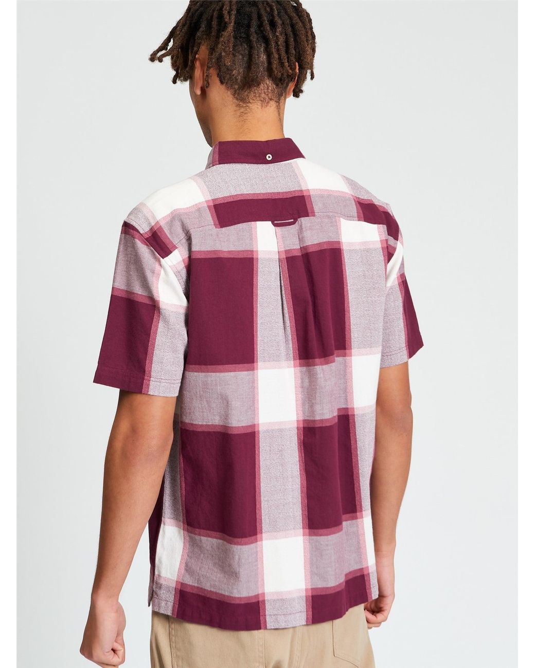 Ben Sherman Red Short Sleeve Crepe Check Shirt In Aubergine for men
