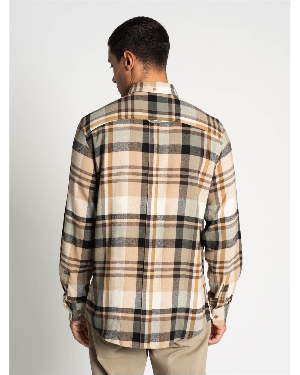 Ben Sherman Natural Long Sleeve Brushed Check Shirt In Sand for men