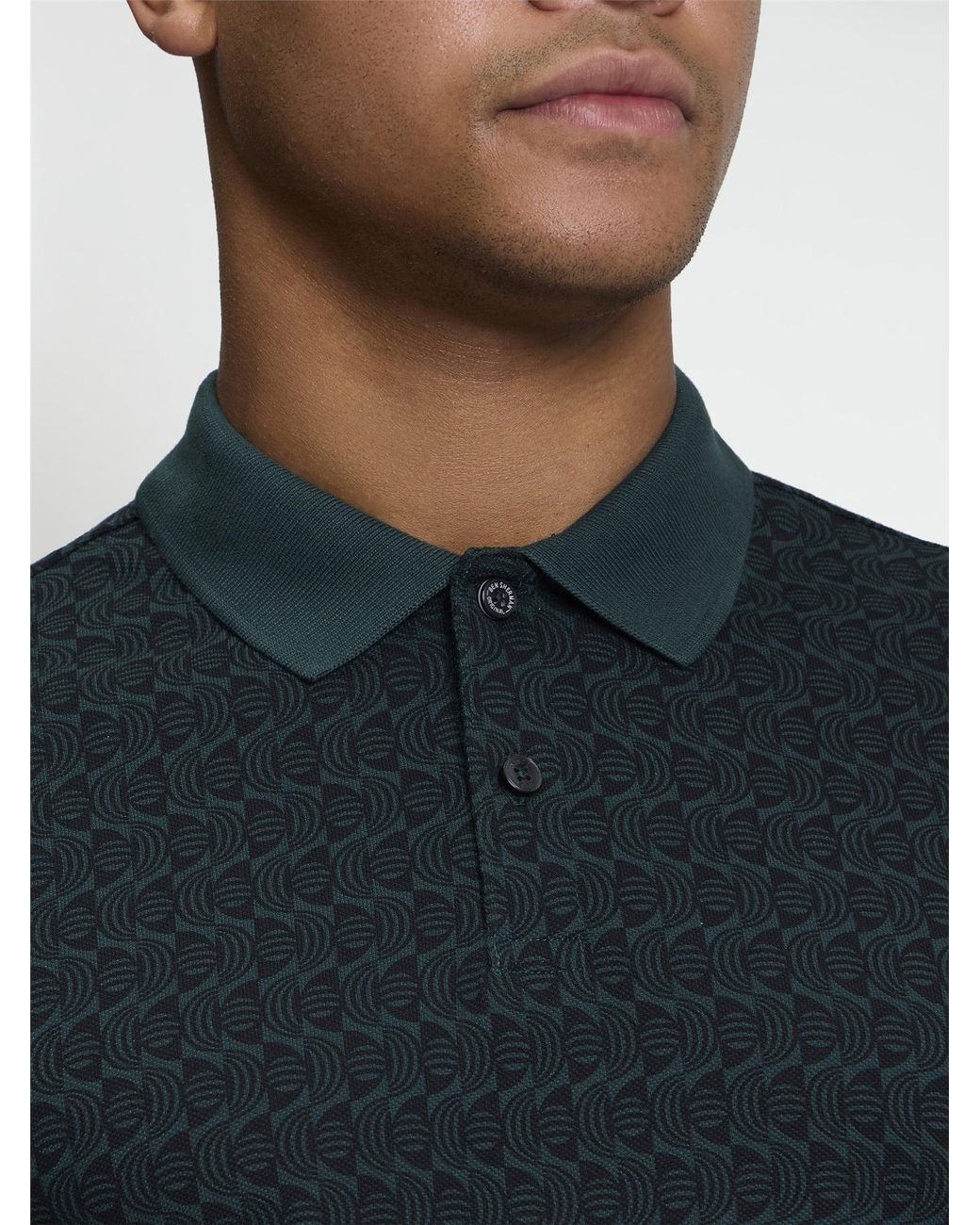 Ben Sherman Blue Short Sleeve All Over Print Polo In Lotus Green for men