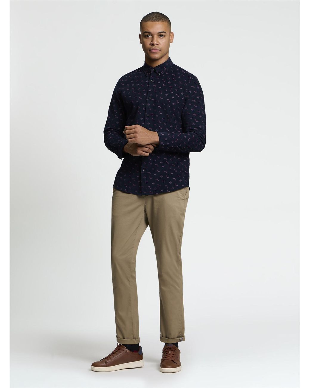 Ben Sherman Blue Long Sleeve Geo Printed Cord Shirt In Dark Navy for men