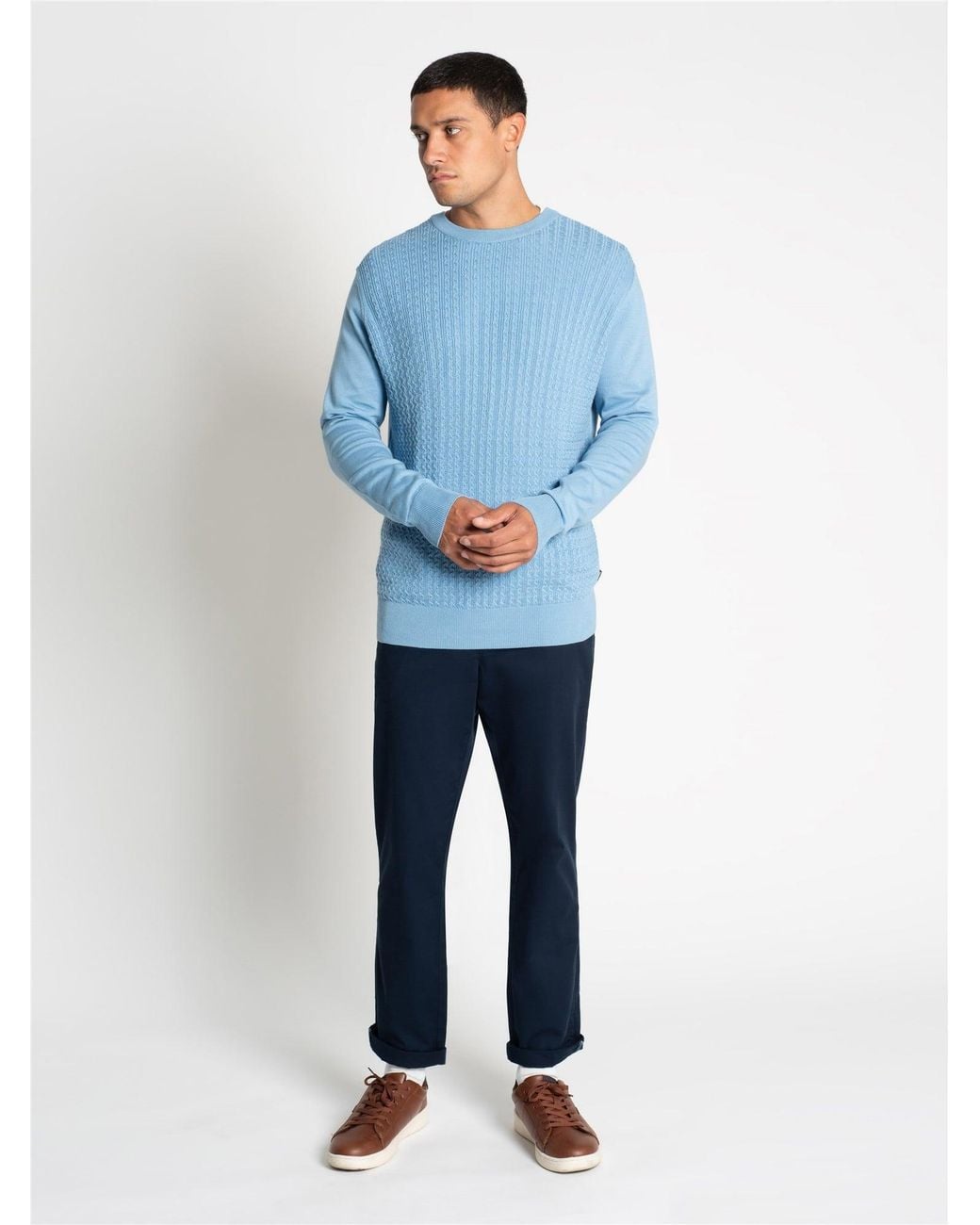 Ben Sherman Blue Textured Front Crew Sweater In for men