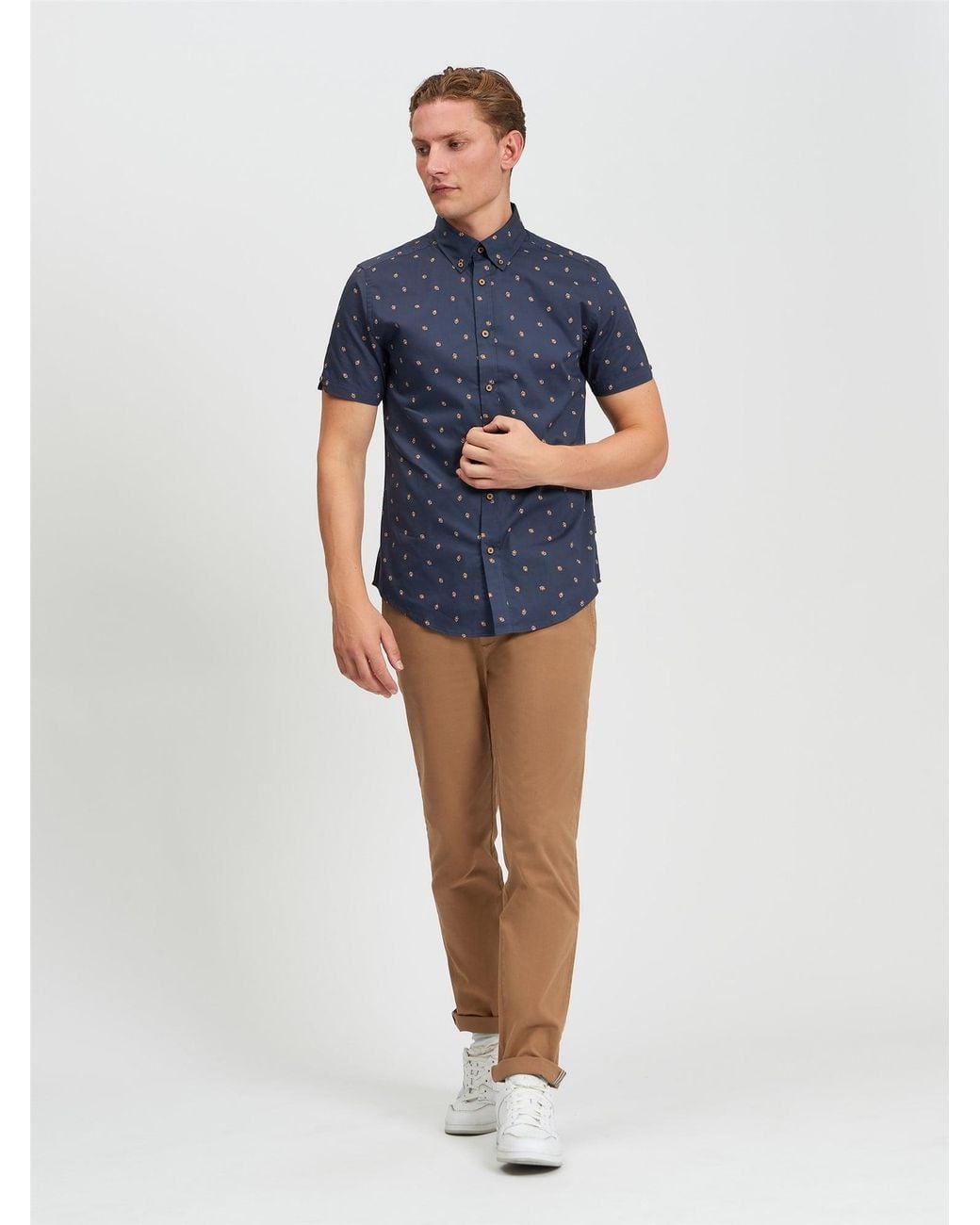 Ben Sherman Blue Short Sleeve Scattered Geo Print Shirt In Dark Navy for men
