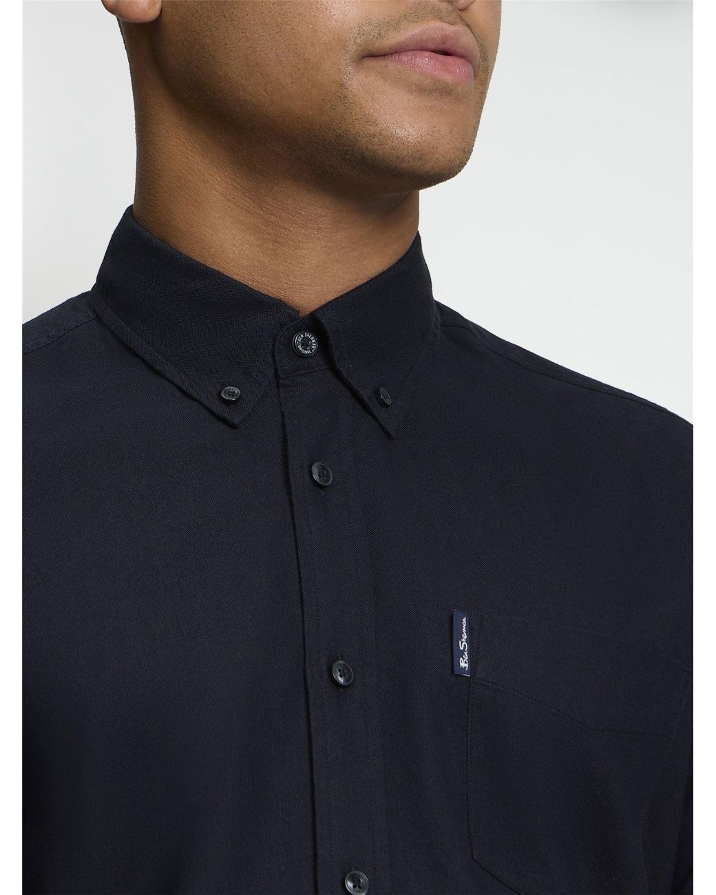 Ben Sherman Black Organic Oxford Long Sleeve Shirt In for men