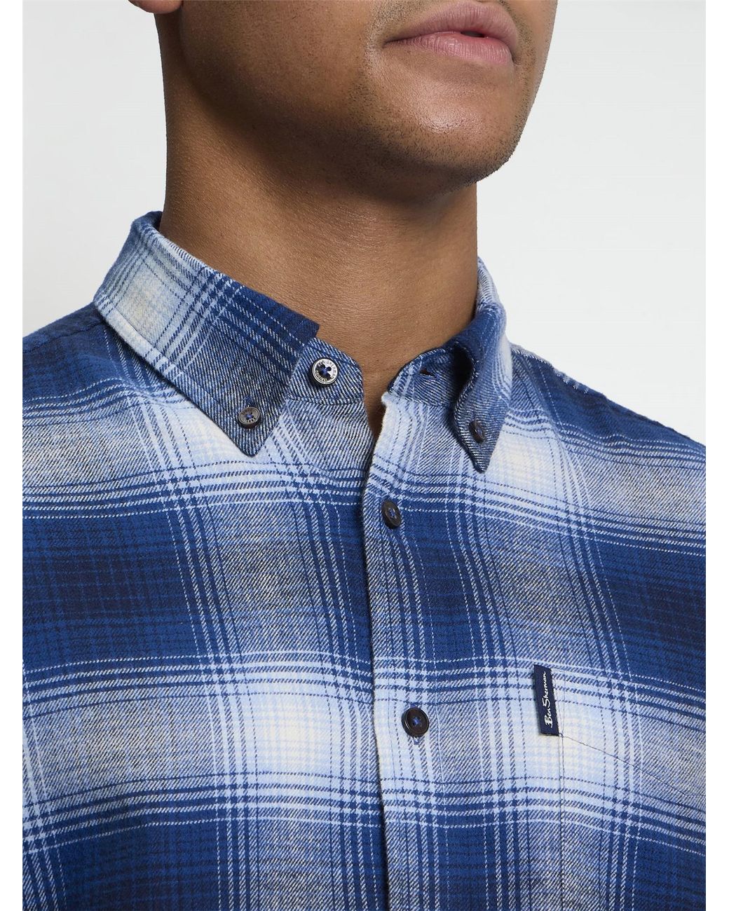 Ben Sherman Long Sleeve Ombre Check Shirt In Blue Ink for men