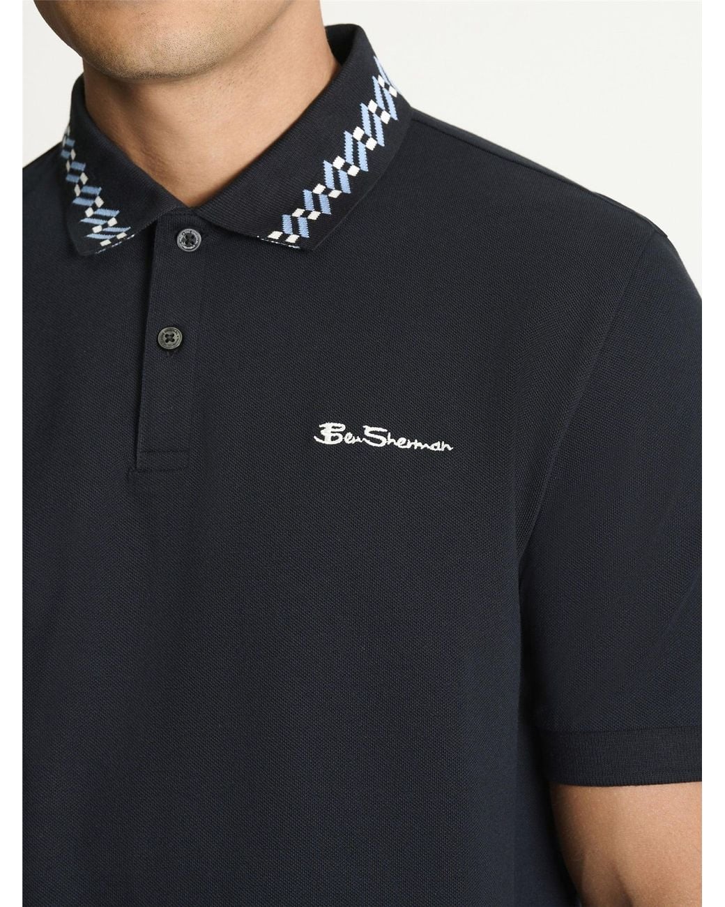 Ben Sherman Multicolor Collar Interest Polo Shirt In Black for men