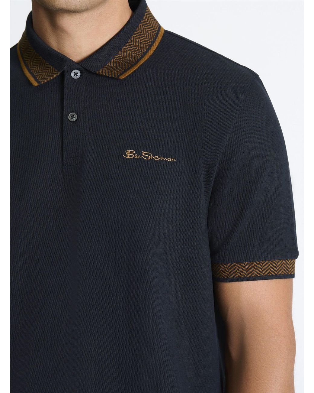 Ben Sherman Blue Mono Collar Interest Polo Shirt In Black for men
