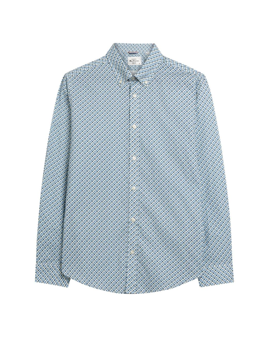 Ben Sherman Long Sleeve Split Geo Print Shirt In Powder Blue for men