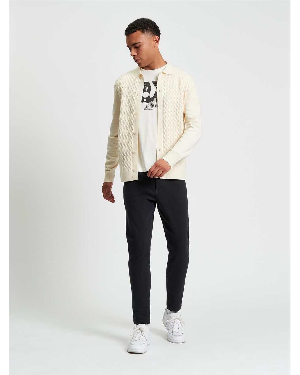 Ben Sherman White Button Through Cable Polo In for men