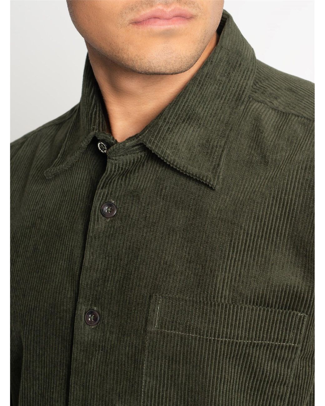 Ben Sherman Green Long Sleeve Corduroy Overshirt In Khaki for men