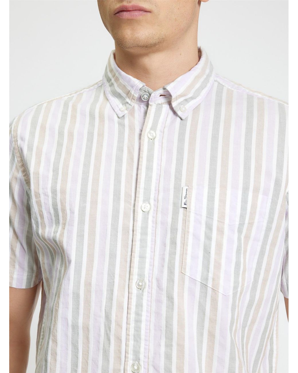 Ben Sherman Blue Short Sleeve Multicolour Candy Stripe Shirt In Snow White for men