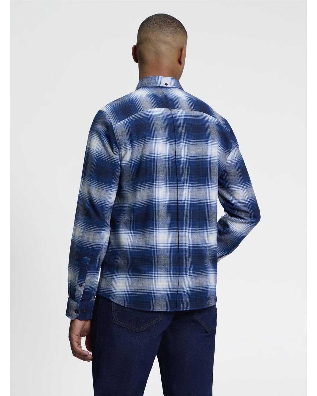 Ben Sherman Long Sleeve Ombre Check Shirt In Blue Ink for men