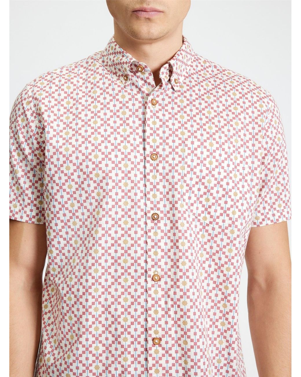 Ben Sherman Blue Short Sleeve Festival Geo Print Shirt In Rose for men