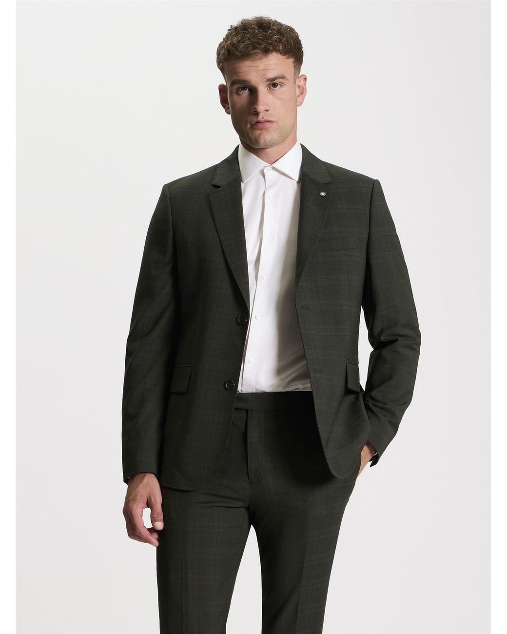 Ben Sherman Gray Prince Of Wales Tonal Jacket In Dark Green for men