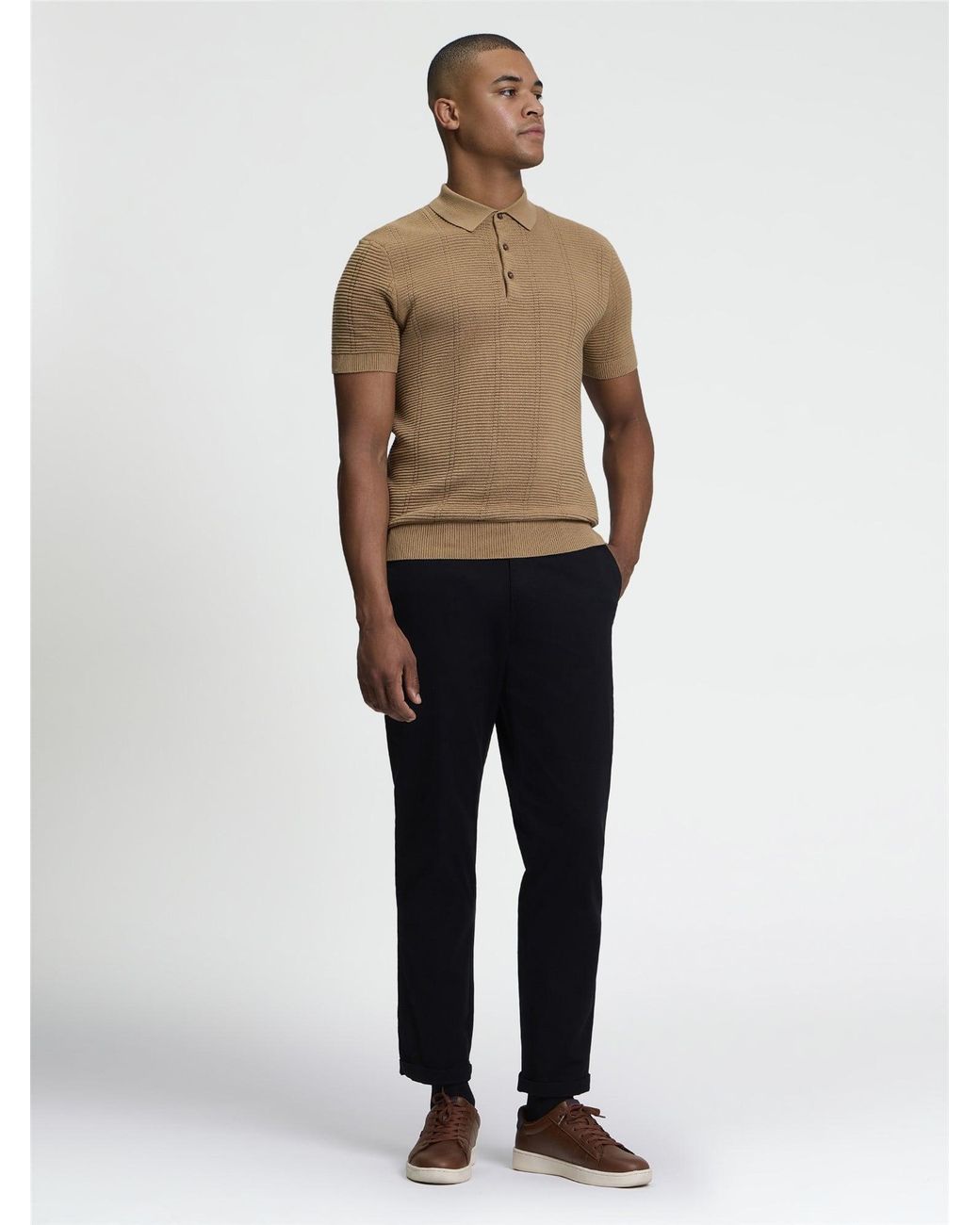 Ben Sherman Natural Short Sleeve Texture Rib Knitted Polo In for men