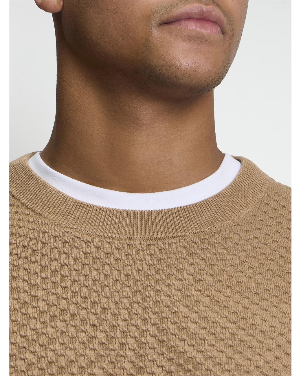 Ben Sherman Natural Long Sleeve Texture Front Crew Neck Jumper In for men