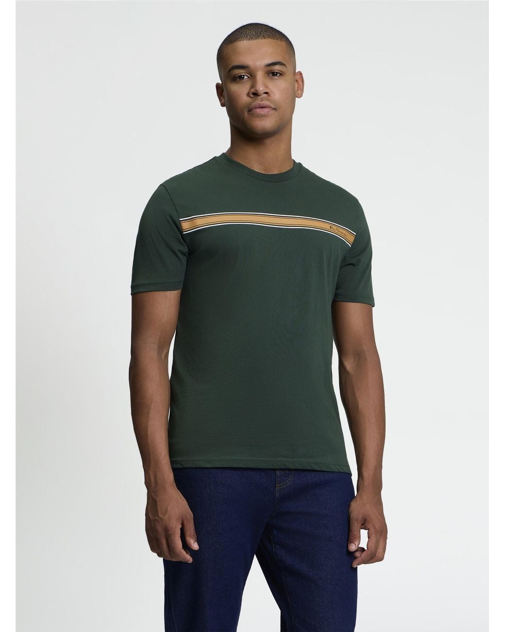 Ben Sherman Blue Short Sleeve Core Stripe Tshirt In Bottle Green for men