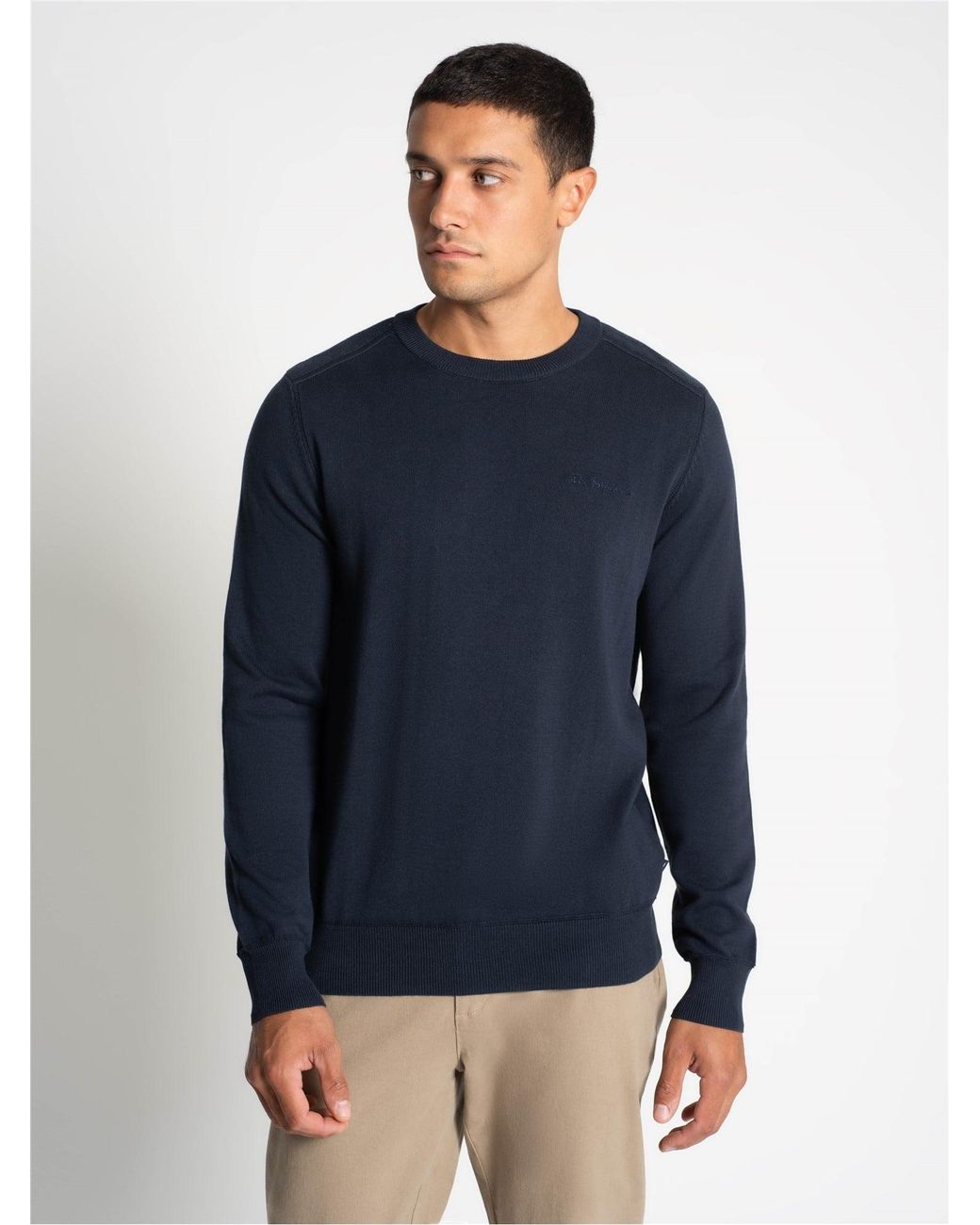 Ben Sherman Blue Long Sleeve Crew Neck & Shoulder Stitch In for men