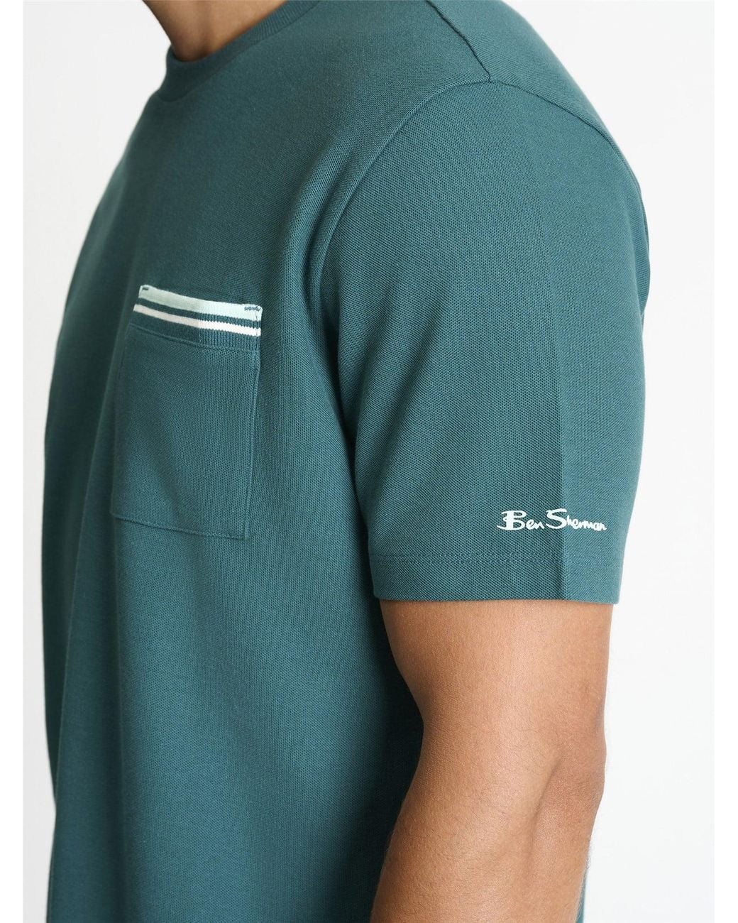Ben Sherman Blue Pique Pocket Tee In Teal for men