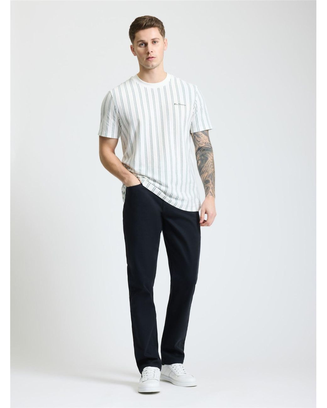 Ben Sherman Blue 5 Pocket Bedford Trousers In Black for men