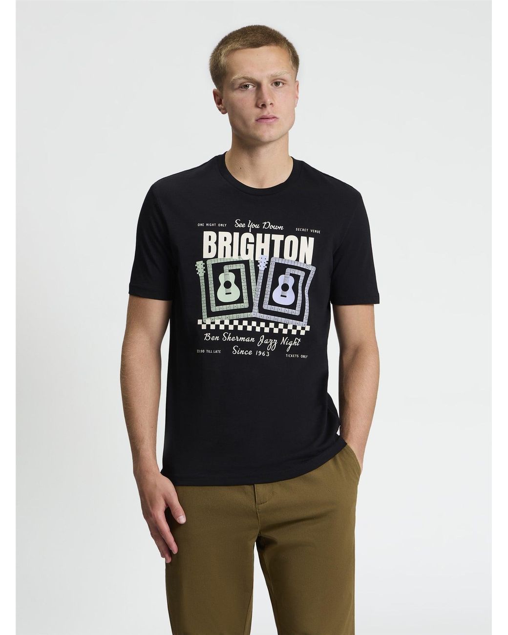 Ben Sherman Multicolor Short Sleeve Jazz Poster Tshirt In Black for men