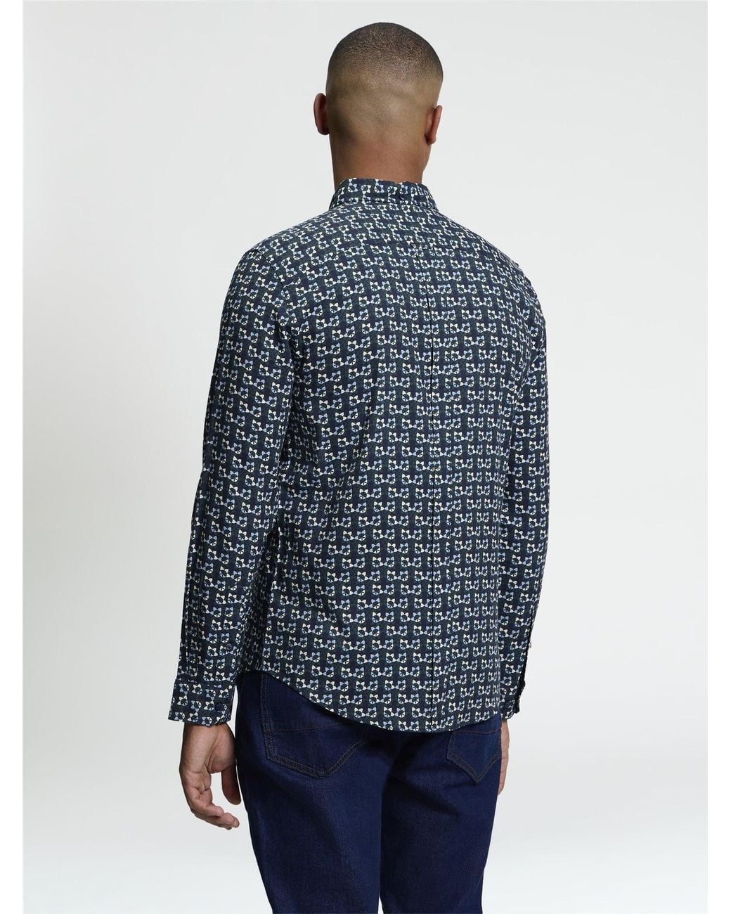 Ben Sherman Blue Long Sleeve Foulard Print Shirt In Lotus Green for men