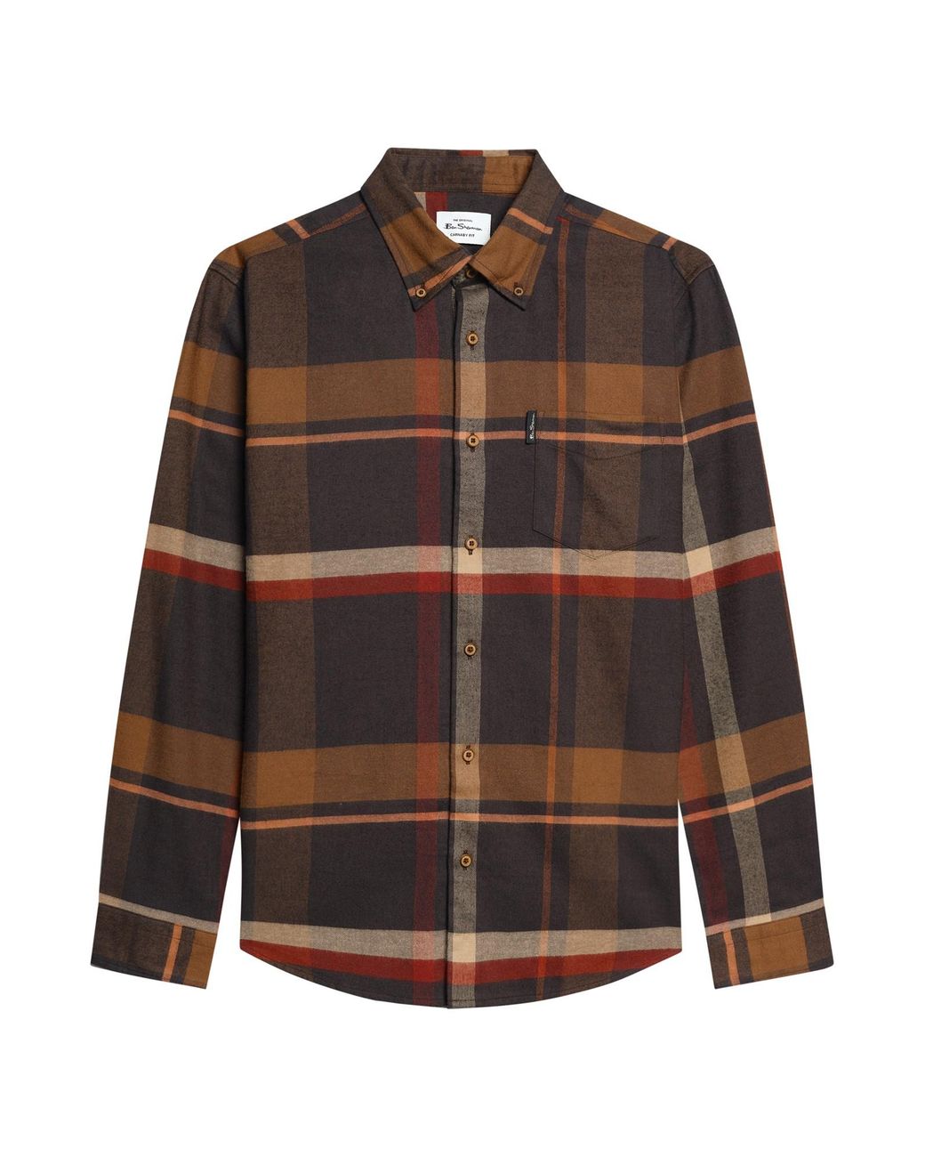 Ben Sherman Black Long Sleeve Oversized Brushed Check Shirt In Dark Brown for men