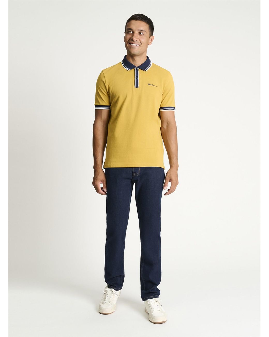Ben Sherman Yellow Tipped Contract Placket Polo Shirt In Mustard for men