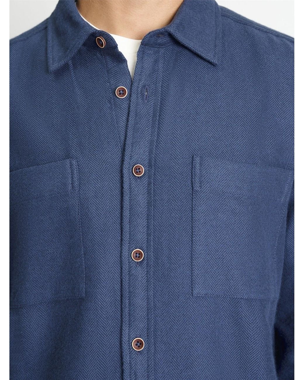Ben Sherman Blue Long Sleeve Brushed Herringbone Overshirt In for men