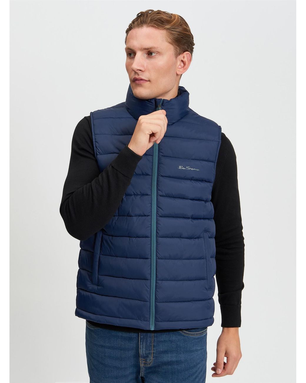 Ben Sherman Blue Padded Gilet In Dark Navy for men