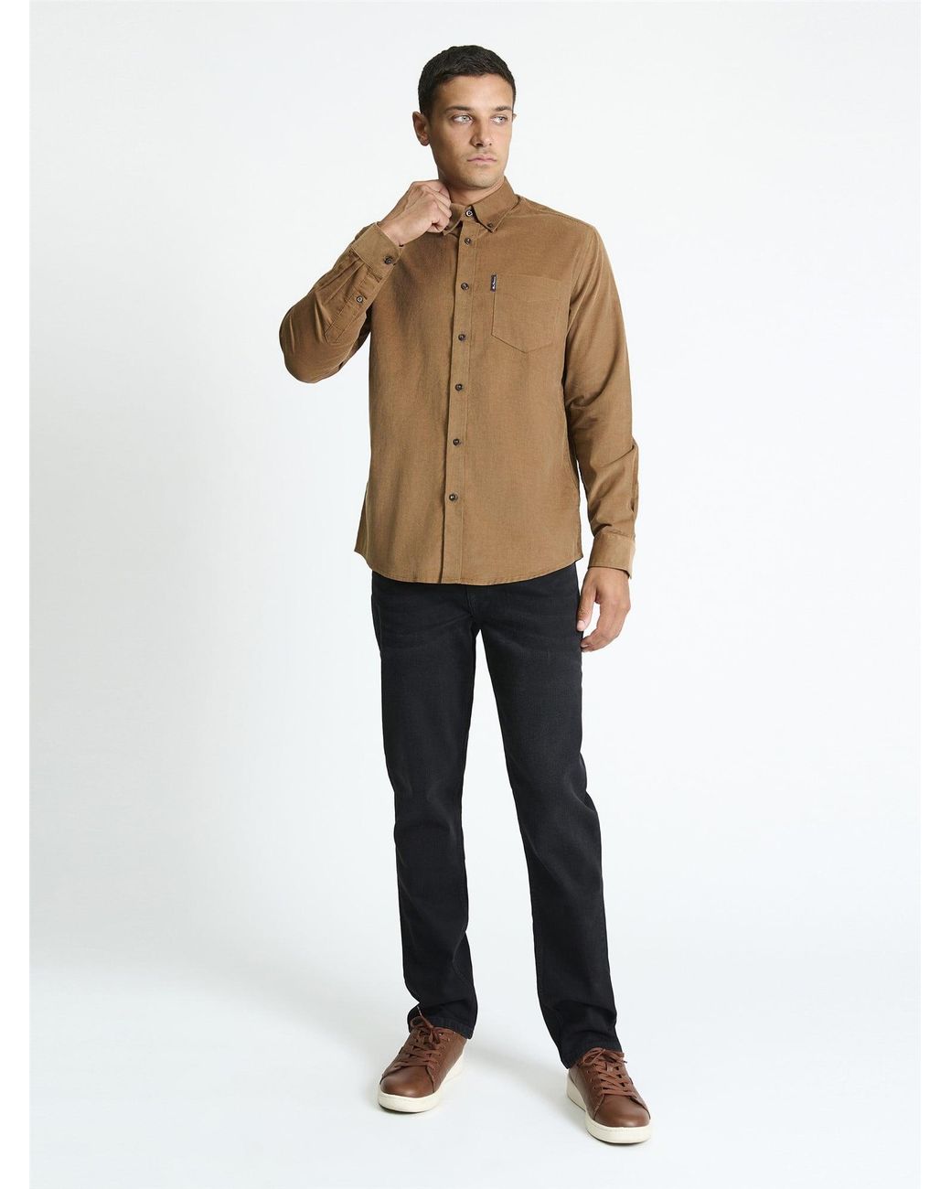 Ben Sherman Natural Long Sleeve Fine Cordurory Shirt In for men
