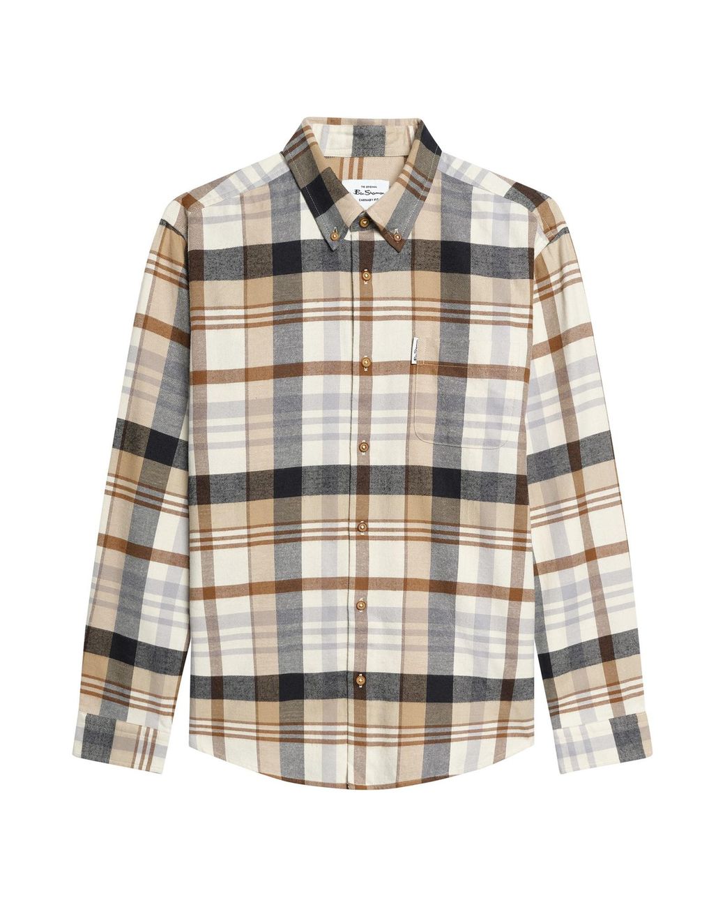 Ben Sherman Gray Long Sleeve Brushed Check Shirt In Ecru for men