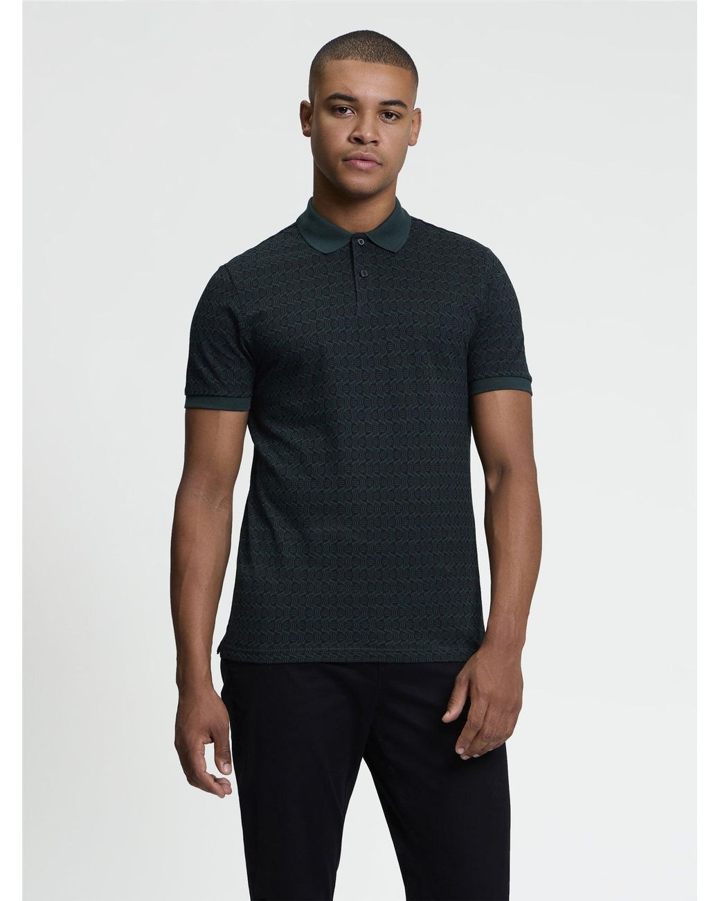 Ben Sherman Blue Short Sleeve All Over Print Polo In Lotus Green for men