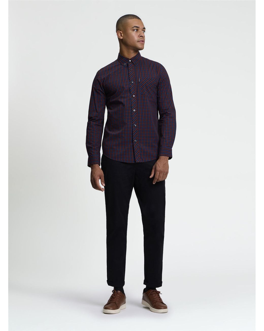 Ben Sherman Blue Long Sleeve House Check In Sienna for men