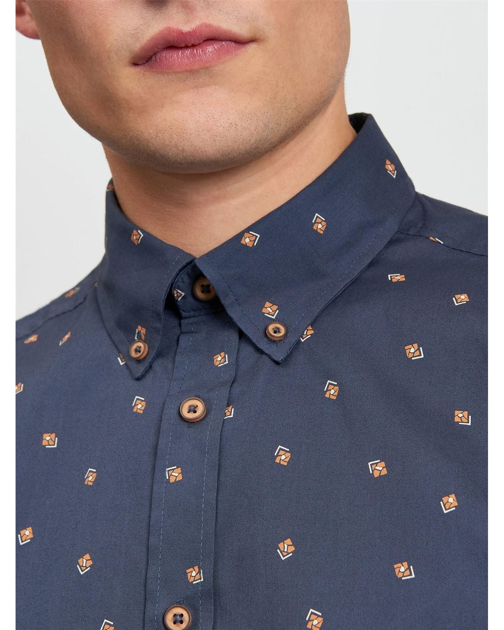 Ben Sherman Blue Short Sleeve Scattered Geo Print Shirt In Dark Navy for men