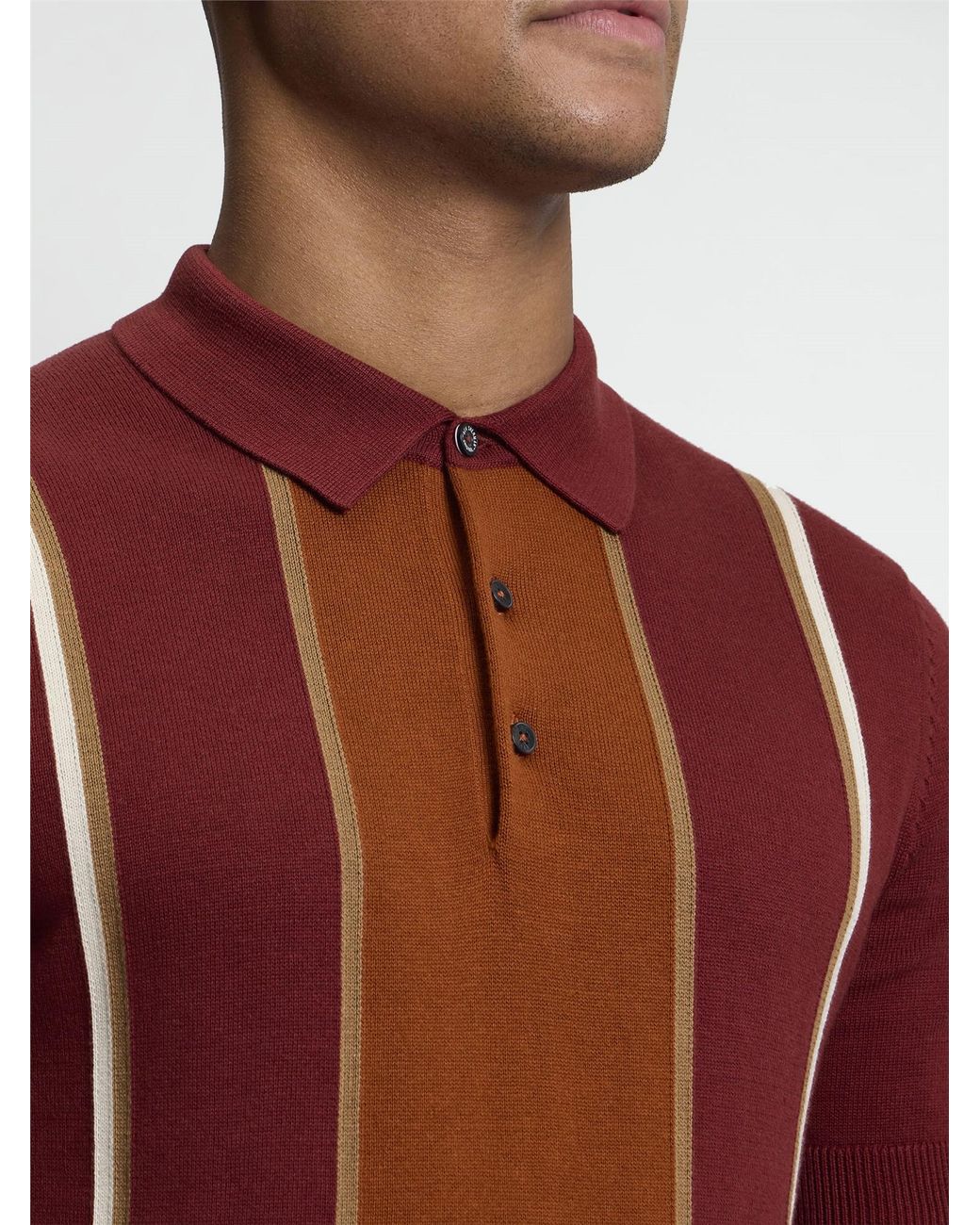Ben Sherman Red Short Sleeve Mod Stripe Knitted Polo In for men