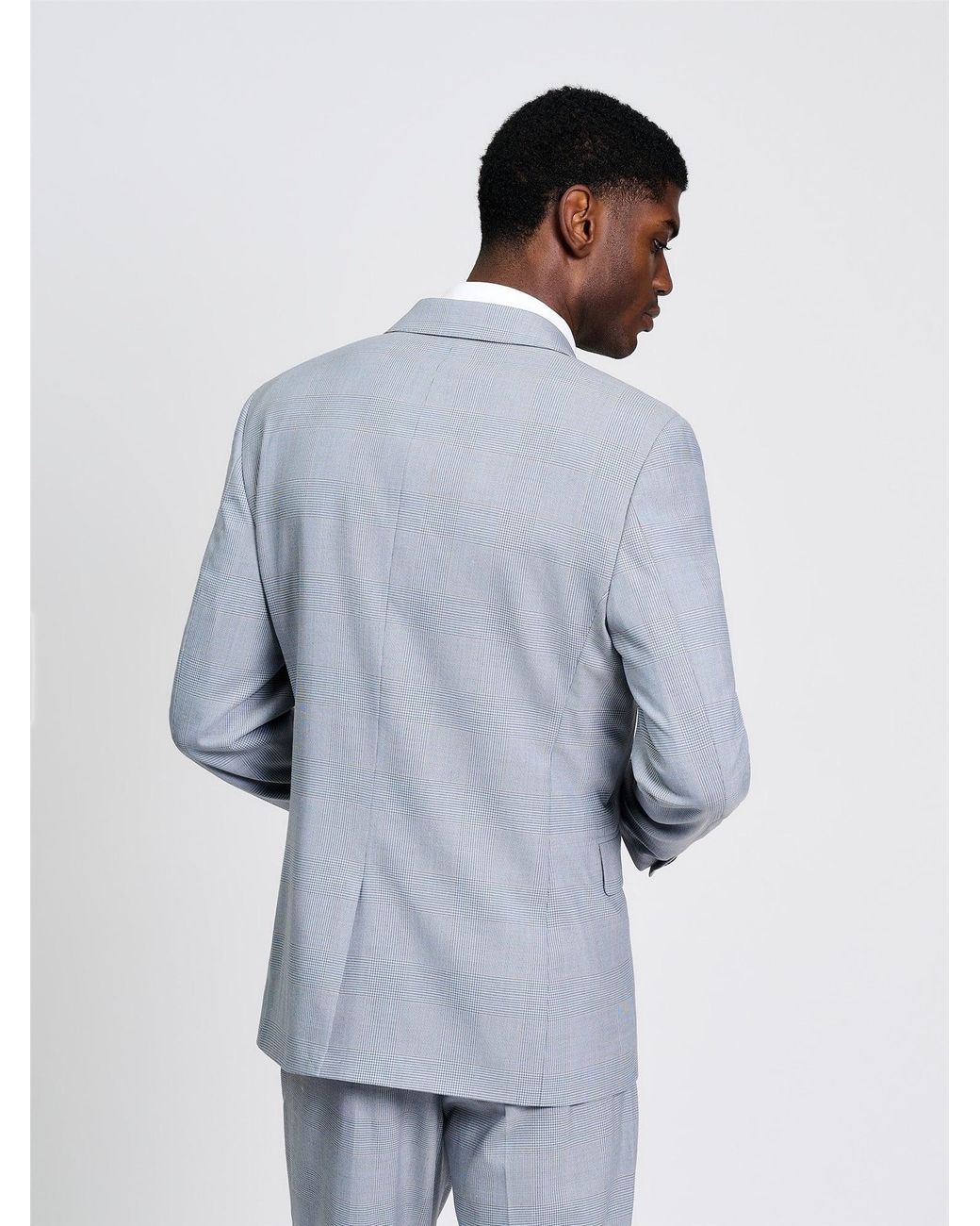 Ben Sherman White Prince Of Wales Wool Check Jacket In Light Blue for men