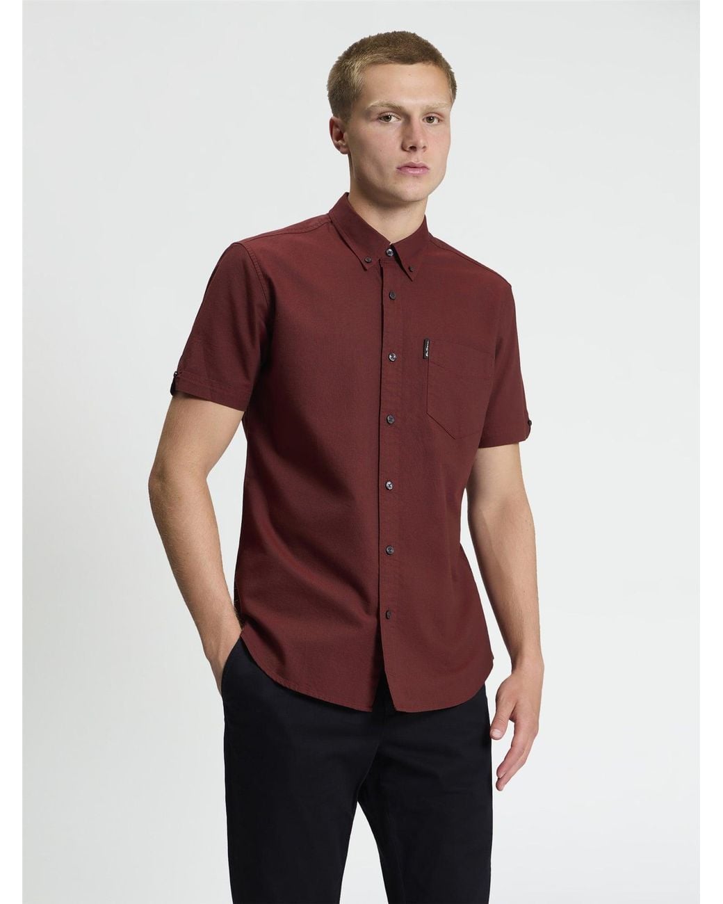 Ben Sherman Red Short Sleeve Signature Oxford Shirt In Sienna for men