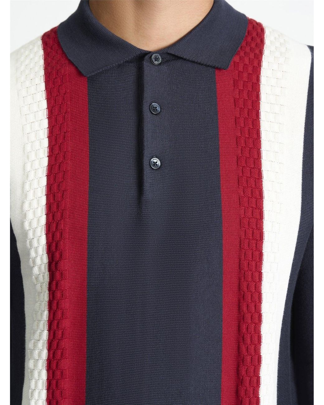 Ben Sherman Blue Long Sleeve Vertical Stripe Polo In Dark Navy for men