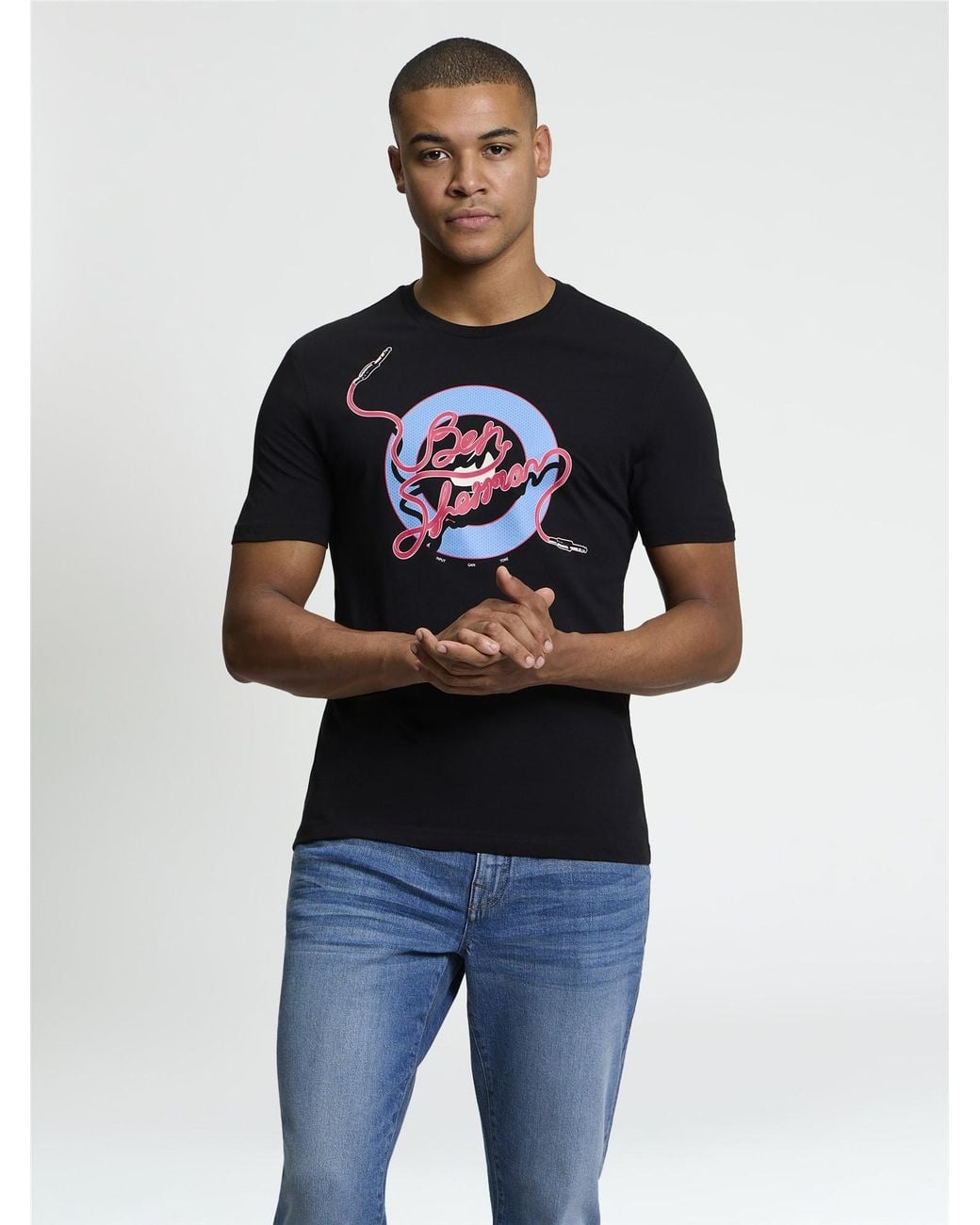 Ben Sherman Blue Short Sleeve Unplugged Target Tshirt In Black for men