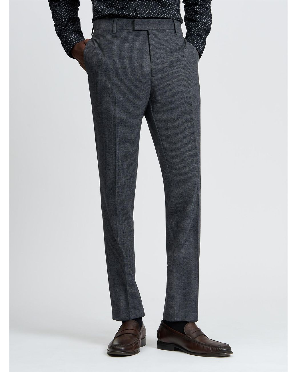 Ben Sherman Blue Crepe Stripe Trouser In Charcoal for men