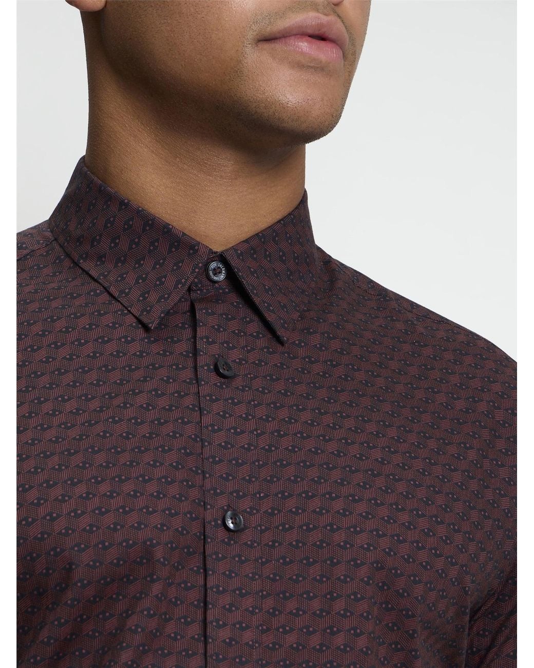 Ben Sherman Multicolor Long Sleeve Optic Geo Print Shirt In Maroon for men