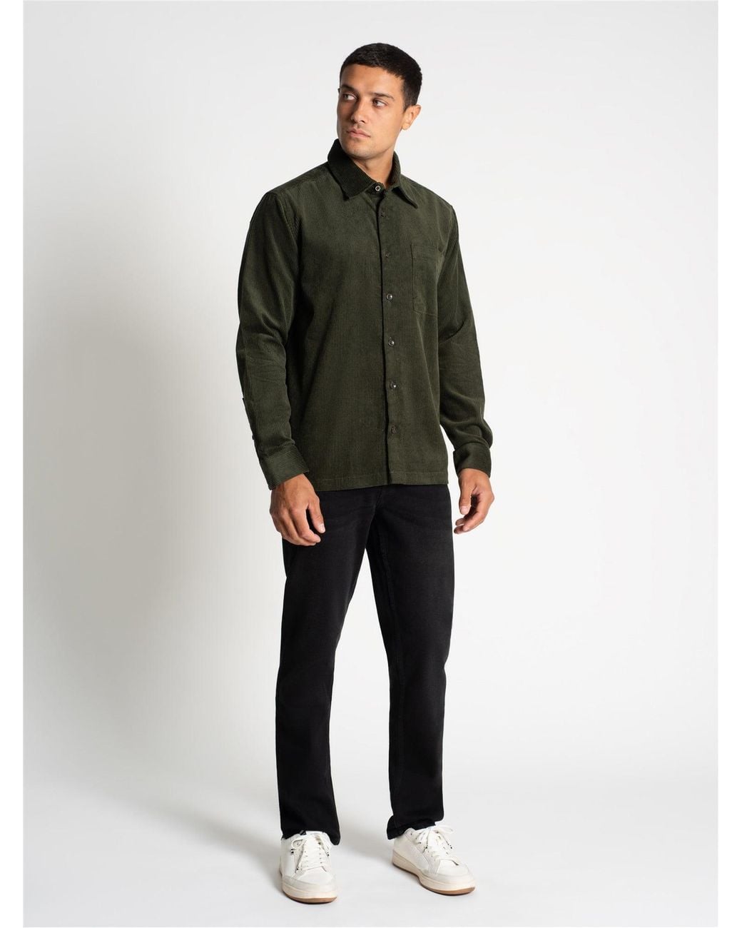 Ben Sherman Green Long Sleeve Corduroy Overshirt In Khaki for men
