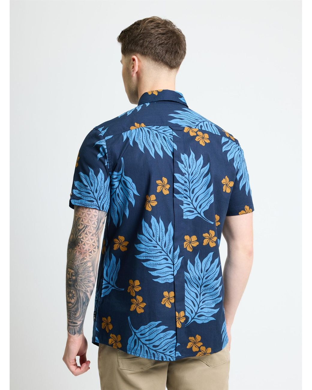 Ben Sherman Blue Short Sleeve Botantical Print Shirt In Dark Navy for men