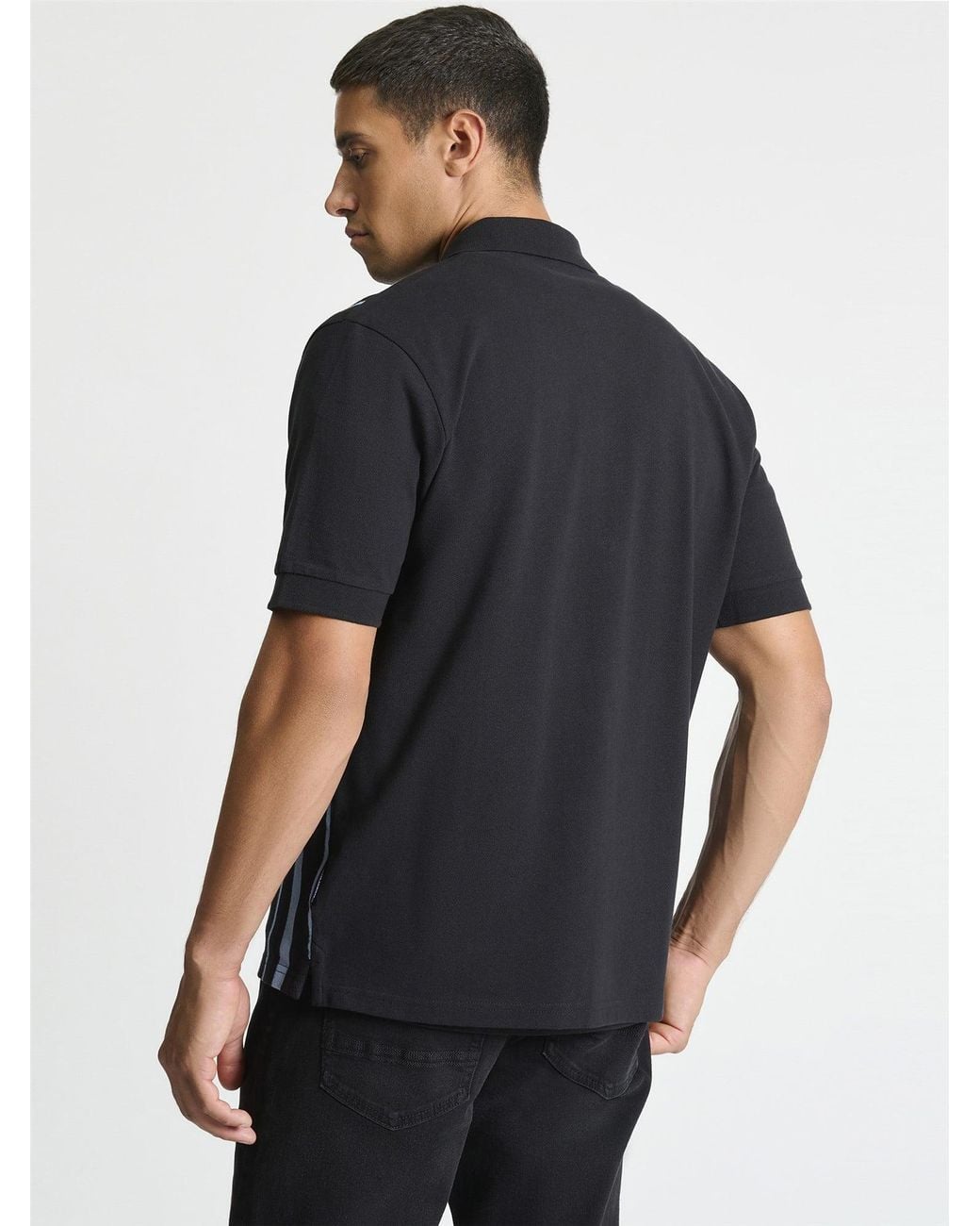 Ben Sherman Blue Button Through Stripe Polo Shirt In Black for men
