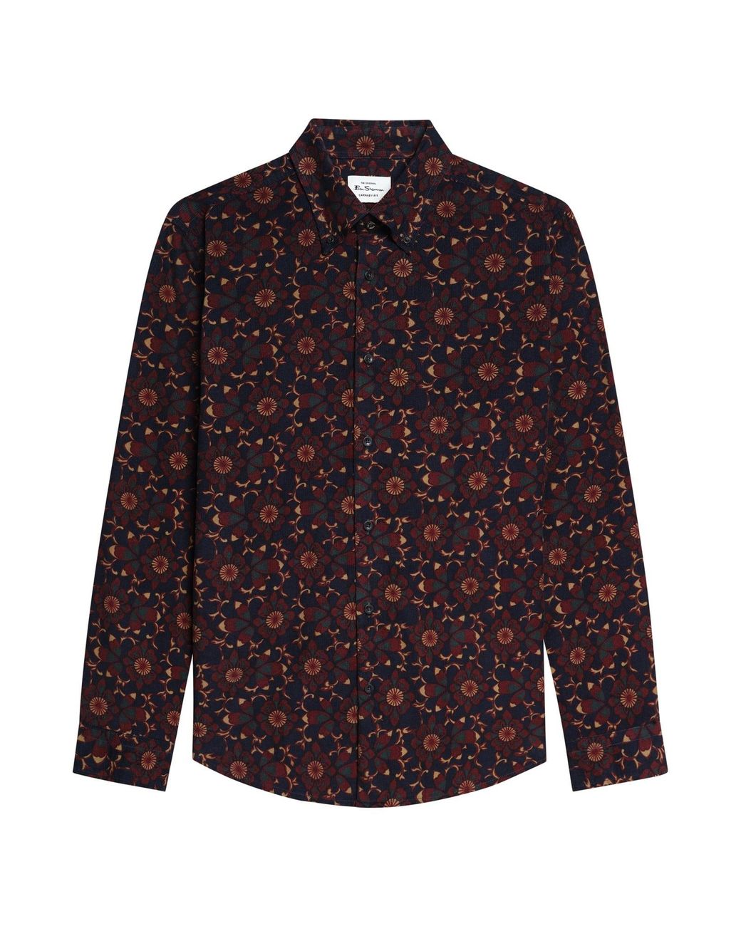 Ben Sherman Blue Long Sleeve Floral Print Cord Shirt In Dark Navy for men