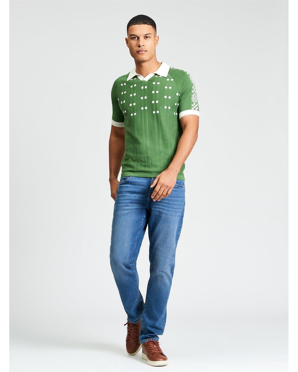 Ben Sherman Short Sleeve Retro Sport Open Neck Knitted Polo In Fraser Green for men